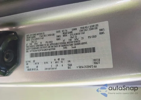 2016 Ford F-150 Xlt z USA, uszkodzony, nr VIN 1FTEW1EPXGKF43709